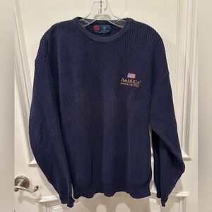 Isle of Cotton Men's Navy Crewneck Sweater with Embroidery